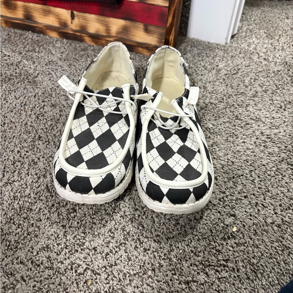 Black and White Checkered Casual Shoes